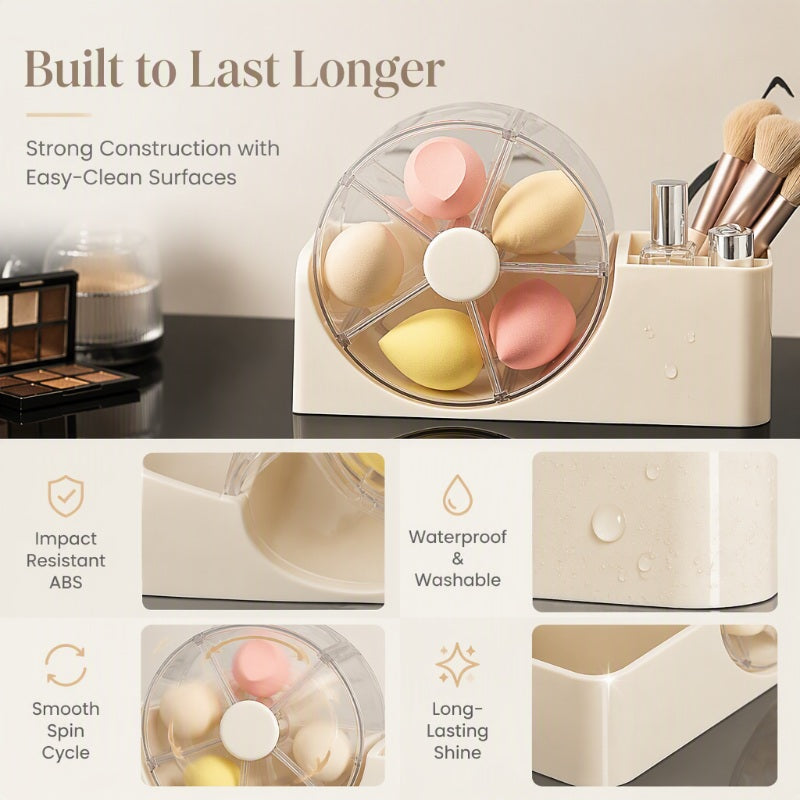 Rotating Makeup Sponge Organizer and Brush Holder