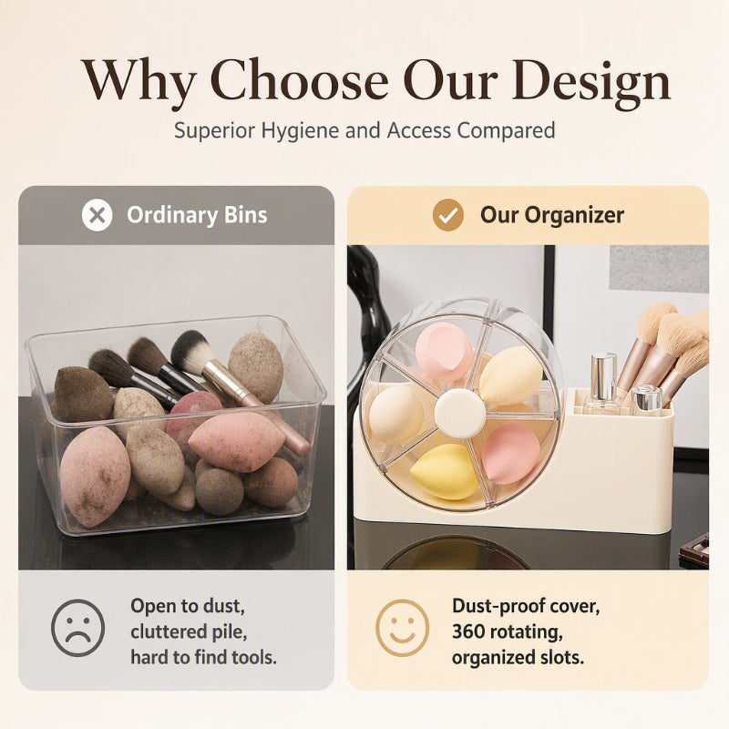 Rotating Makeup Sponge Organizer and Brush Holder