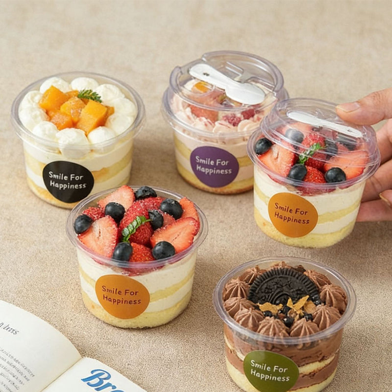 🍨✨ Portable Dessert Cup Set – Clear Cups with Lids & Built-In Spoons