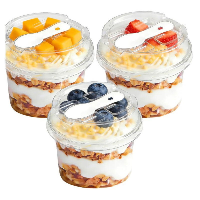 🍨✨ Portable Dessert Cup Set – Clear Cups with Lids & Built-In Spoons