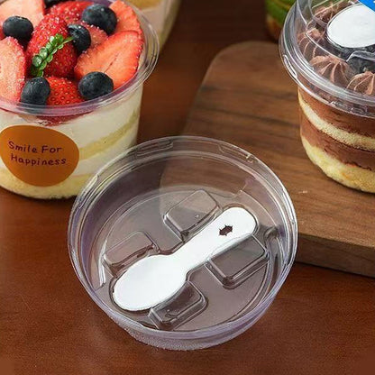 🍨✨ Portable Dessert Cup Set – Clear Cups with Lids & Built-In Spoons