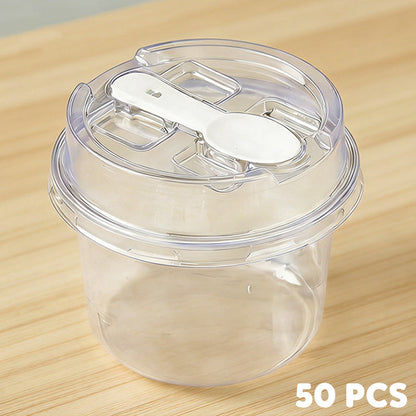 🍨✨ Portable Dessert Cup Set – Clear Cups with Lids & Built-In Spoons