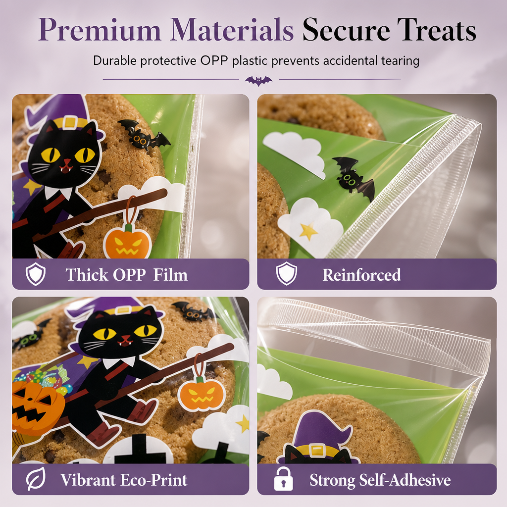 🎃🍪 Halloween Self-Sealing Treat Bags – Cute Packaging for Cookies & Candy