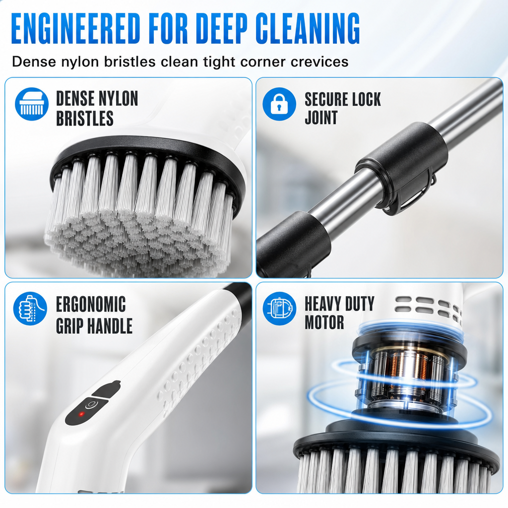Multi-Function Electric Spin Scrubber with Extendable Handle