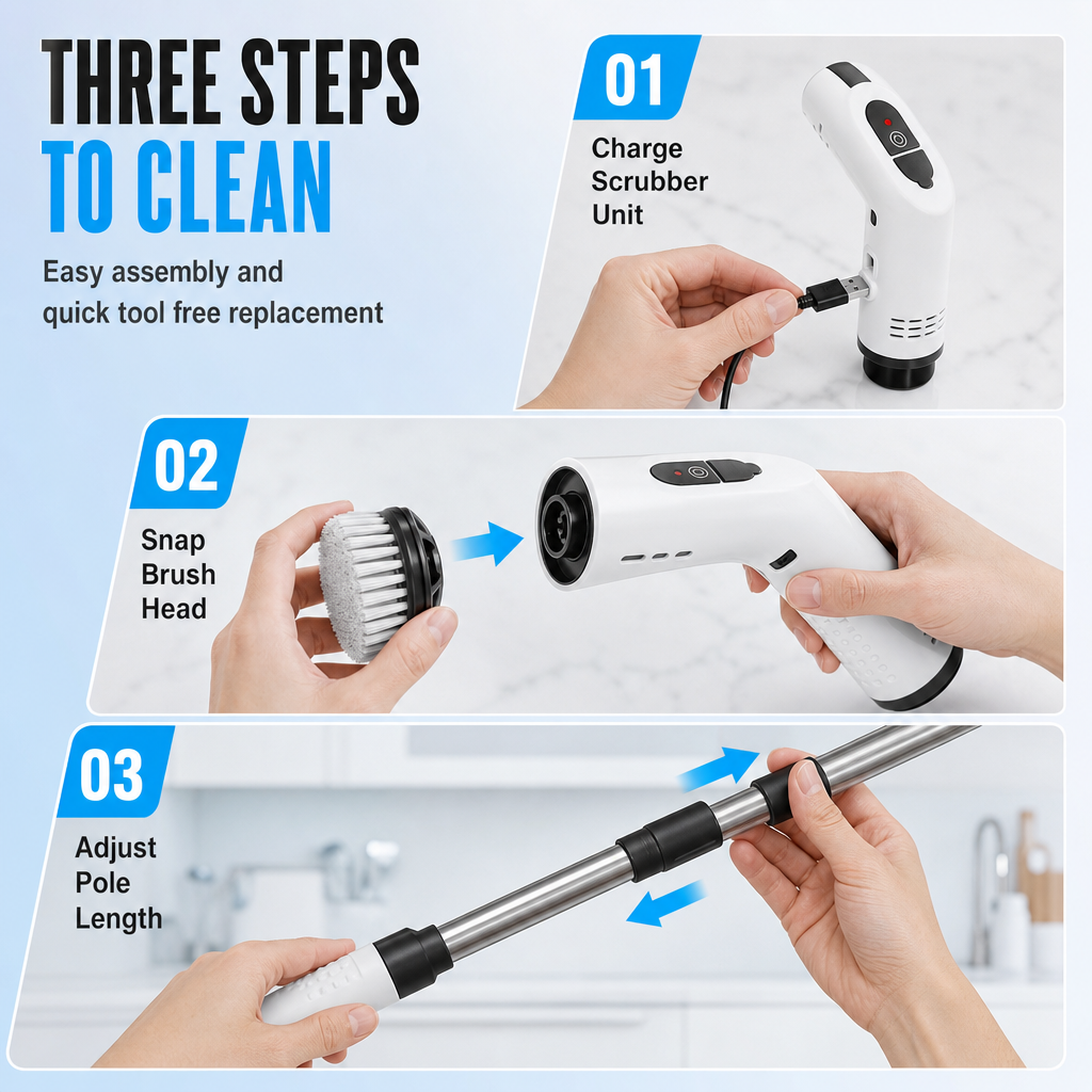 Multi-Function Electric Spin Scrubber with Extendable Handle