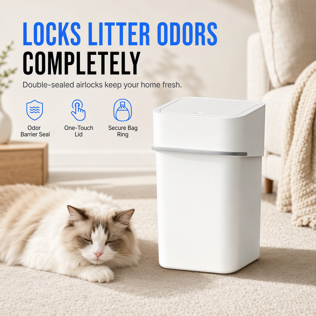 🐱🗑️ Odor-Blocking Cat Litter Waste Bin – Dual-Seal Disposal System