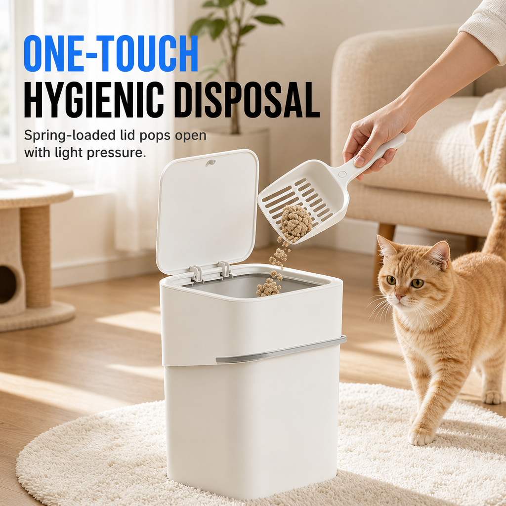 🐱🗑️ Odor-Blocking Cat Litter Waste Bin – Dual-Seal Disposal System