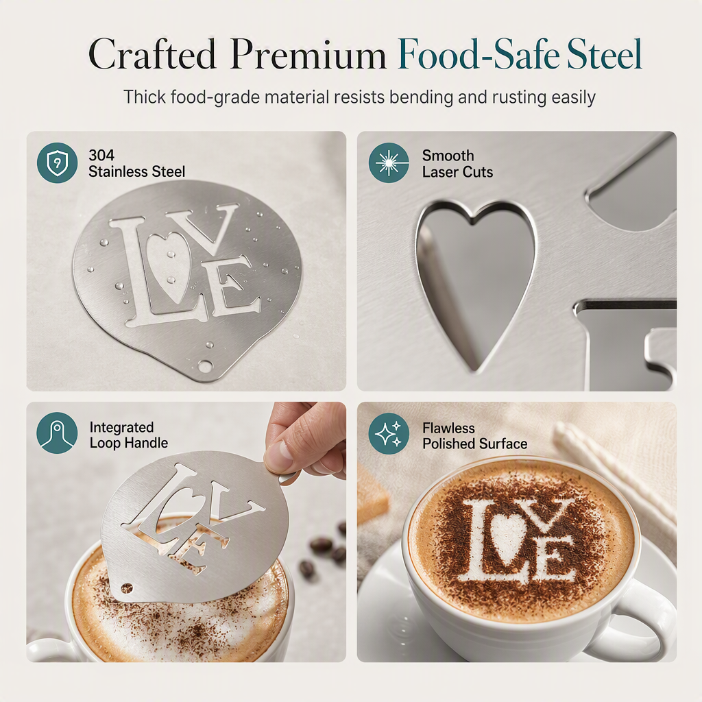 Stainless Steel Coffee Latte Art Stencil