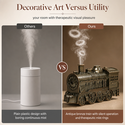 🚂 Vintage Train Diffuser – Mist Rings & Cozy Flame Light