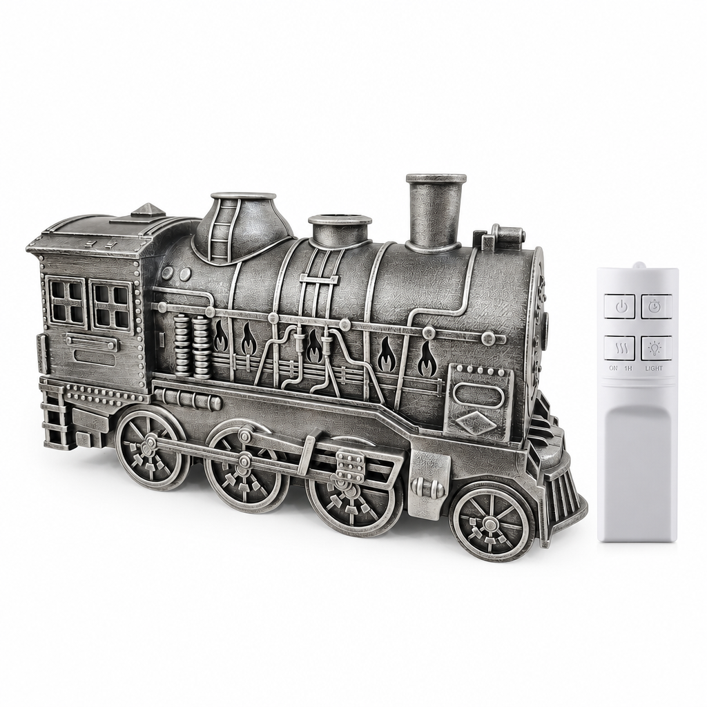 🚂 Vintage Train Diffuser – Mist Rings & Cozy Flame Light