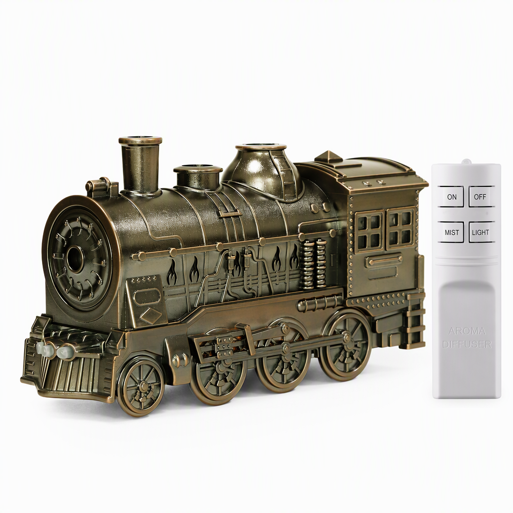 🚂 Vintage Train Diffuser – Mist Rings & Cozy Flame Light
