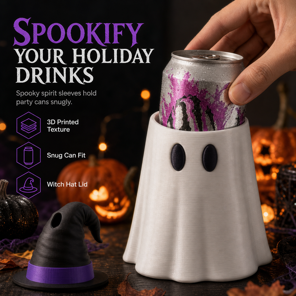 3D Printed Halloween Can Holder with Witch Hat Lid