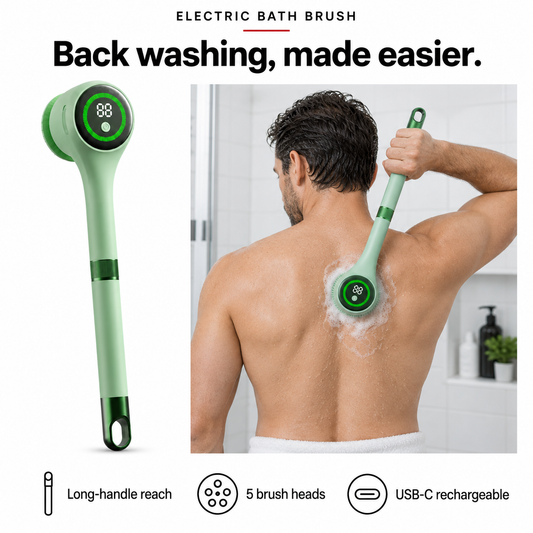 Electric Back & Body Brush – Long Handle, 5 Heads