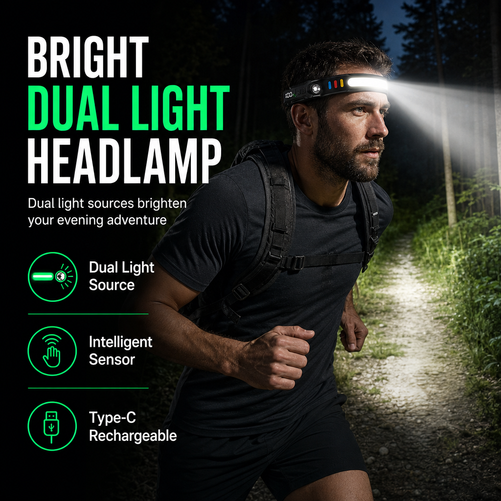 Smart Motion Sensor Dual-Light LED Headlamp