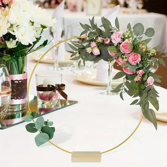 🎁🎄Christmas Sale 50% OFF!💞50K+ SOLD!⏳✨Gold Metal Floral Hoop Centerpiece with Wooden Stand