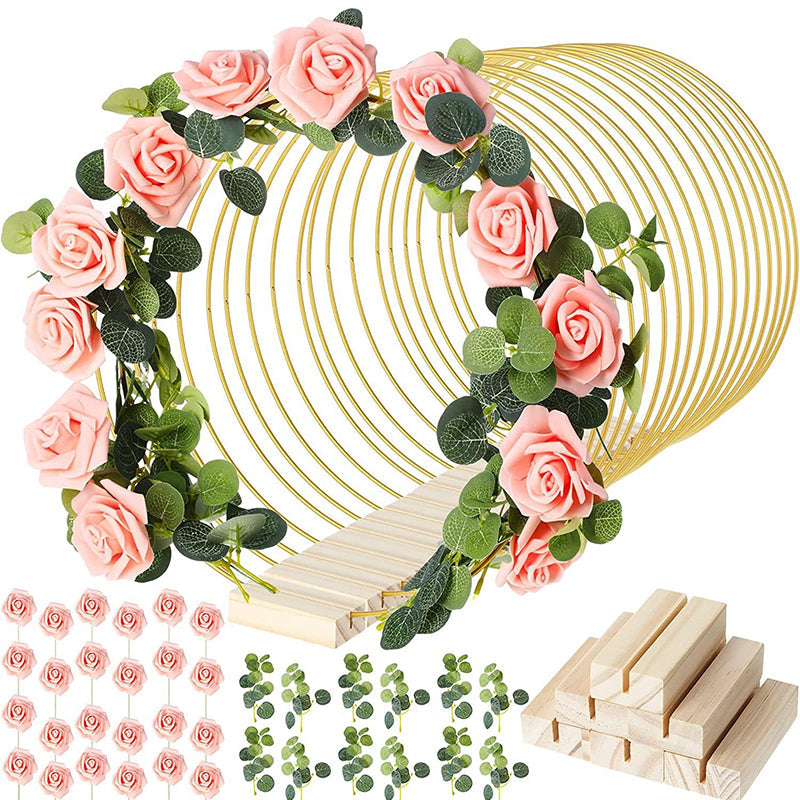 🎁🎄Christmas Sale 50% OFF!💞50K+ SOLD!⏳✨Gold Metal Floral Hoop Centerpiece with Wooden Stand