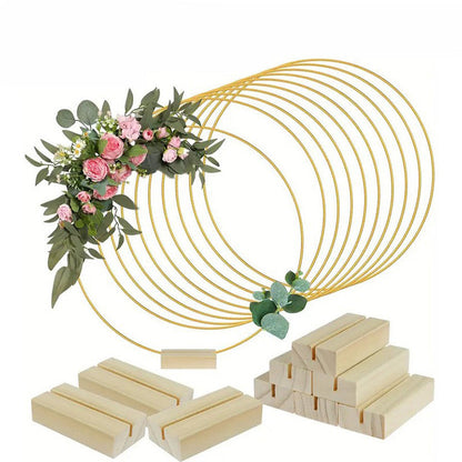 🎁🎄Christmas Sale 50% OFF!💞50K+ SOLD!⏳✨Gold Metal Floral Hoop Centerpiece with Wooden Stand