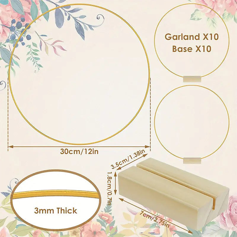 🎁🎄Christmas Sale 50% OFF!💞50K+ SOLD!⏳✨Gold Metal Floral Hoop Centerpiece with Wooden Stand