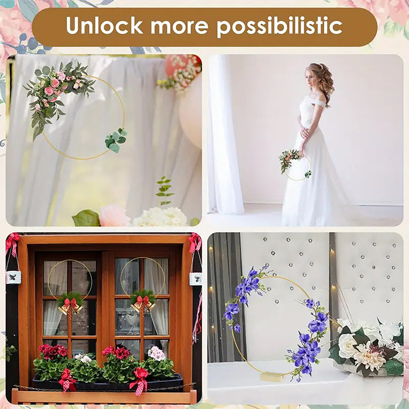 🎁🎄Christmas Sale 50% OFF!💞50K+ SOLD!⏳✨Gold Metal Floral Hoop Centerpiece with Wooden Stand