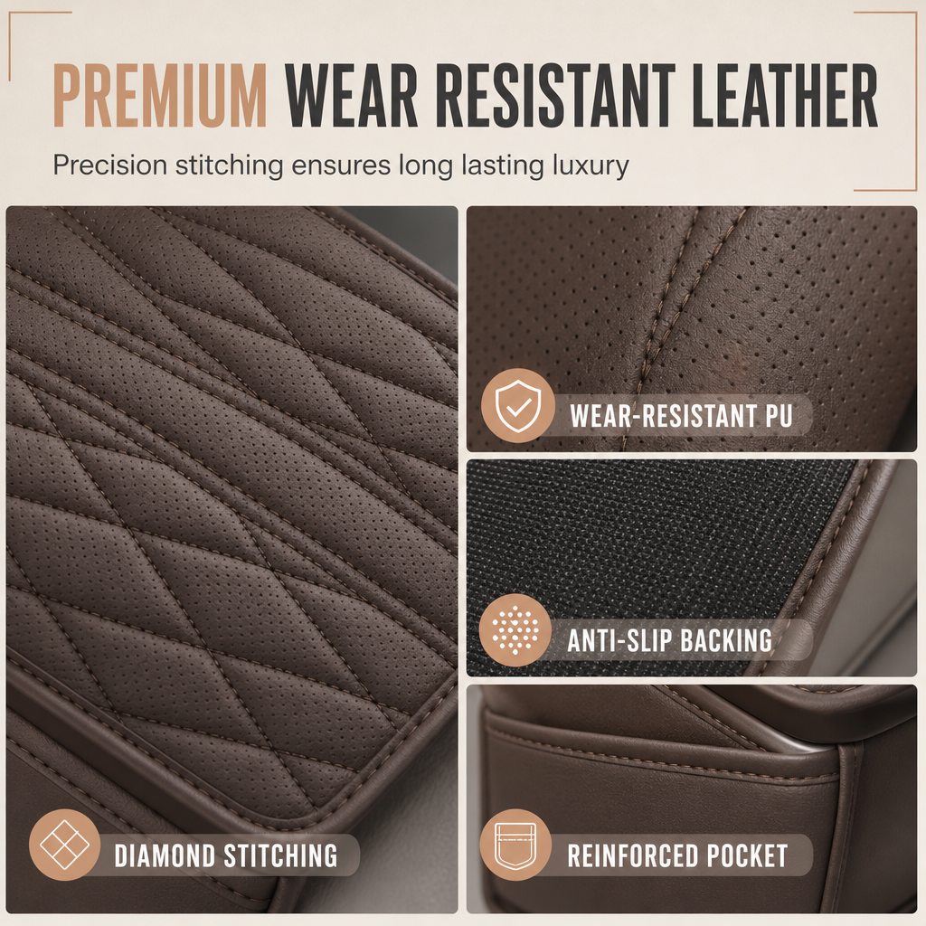 Car Central Armrest Cushion Pad with Storage Pocket