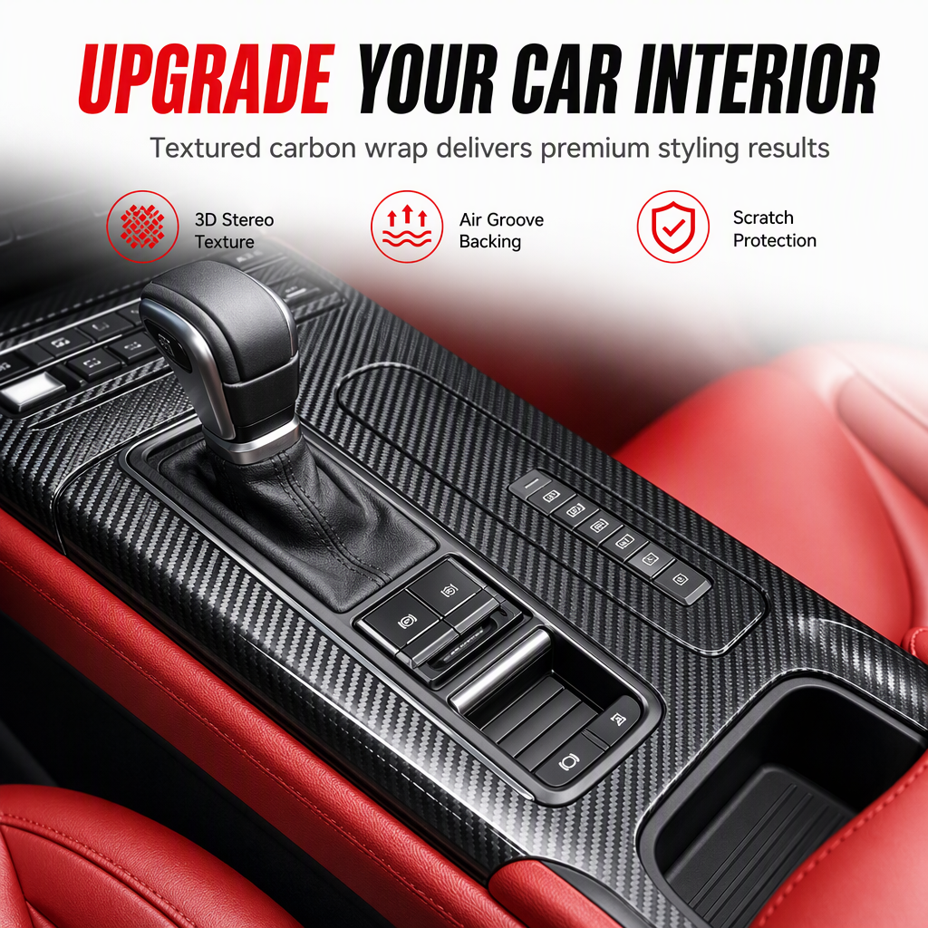 🚗 3D/6D Carbon Fiber Interior Trim Film – Self-Adhesive Car Wrap