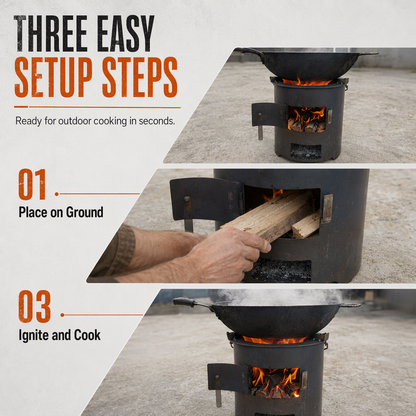 📢📢50% OFF !! ⏰🔥 Heavy-Duty Camping Stove: Carbon Steel, Wood & Charcoal, High-Draft Airflow, 3-in-1 Cook