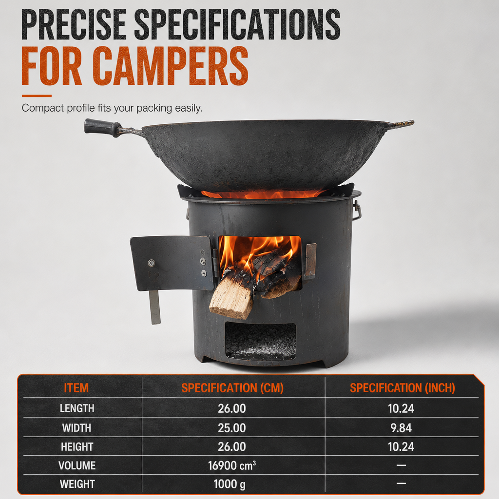 📢📢50% OFF !! ⏰🔥 Heavy-Duty Camping Stove: Carbon Steel, Wood & Charcoal, High-Draft Airflow, 3-in-1 Cook