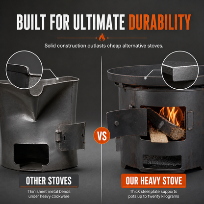 📢📢50% OFF !! ⏰🔥 Heavy-Duty Camping Stove: Carbon Steel, Wood & Charcoal, High-Draft Airflow, 3-in-1 Cook