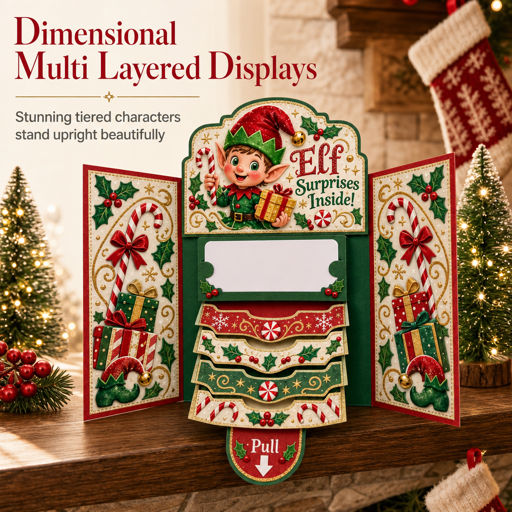 🎄🎁 Christmas Pull-Tab 3D Greeting Card – Interactive Sliding Design
