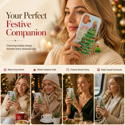 Christmas Tree Art Deco Glitter Casing - Shockproof TPU Cellphone Case with Anti-Slip Grip, Durable All-Around Protection