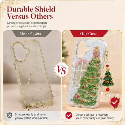 Christmas Tree Art Deco Glitter Casing - Shockproof TPU Cellphone Case with Anti-Slip Grip, Durable All-Around Protection
