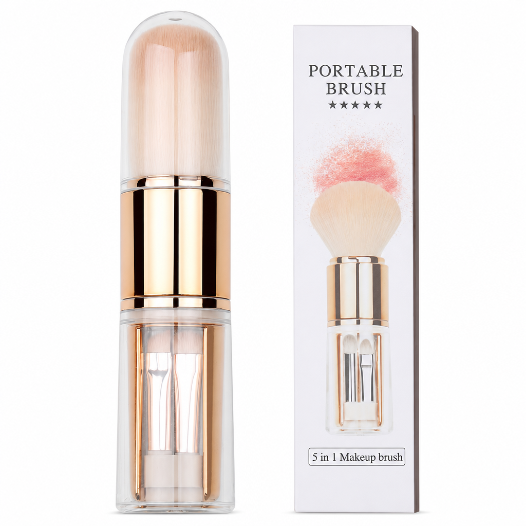 🖌️LAST DAY SALE 50% OFF !!📢Portable Retractable Makeup Brush Set – Multifunctional Travel Cosmetic Tool with Powder, Blush & Silicone Lip Brush