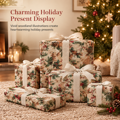 🎁 Woodland Gift Wrapping Paper – Festive Forest Prints on a 5-Meter Roll