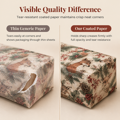 🎁 Woodland Gift Wrapping Paper – Festive Forest Prints on a 5-Meter Roll