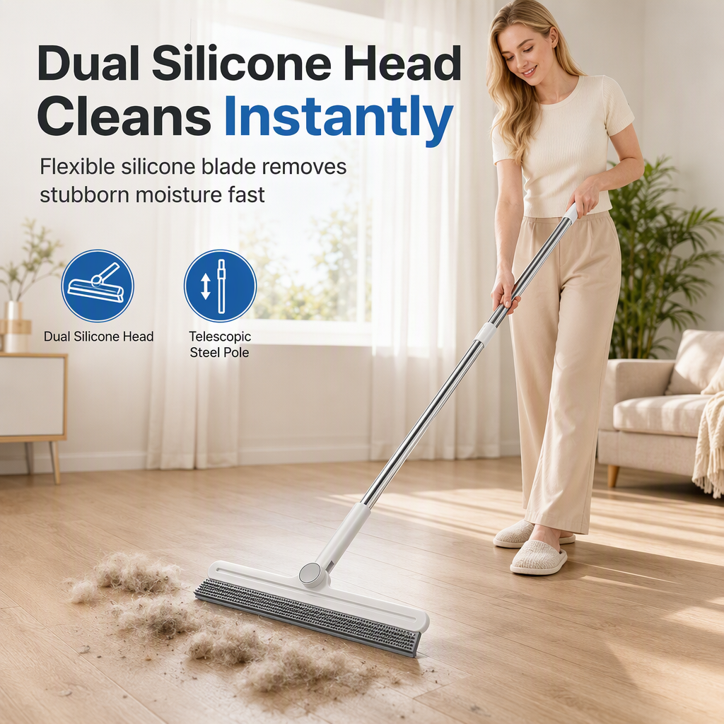 🐾 Pet Hair & Water Squeegee – Dual Silicone Cleaner for Floors and Bathrooms