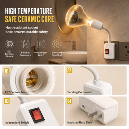 Plug in Wall Mounted Bathroom Heat Lamp Socket with Switch High Temperature Resistant Universal Adjustable Lamp Holder