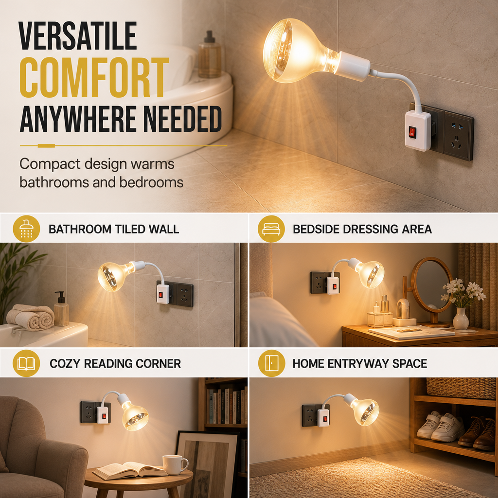 Plug in Wall Mounted Bathroom Heat Lamp Socket with Switch High Temperature Resistant Universal Adjustable Lamp Holder