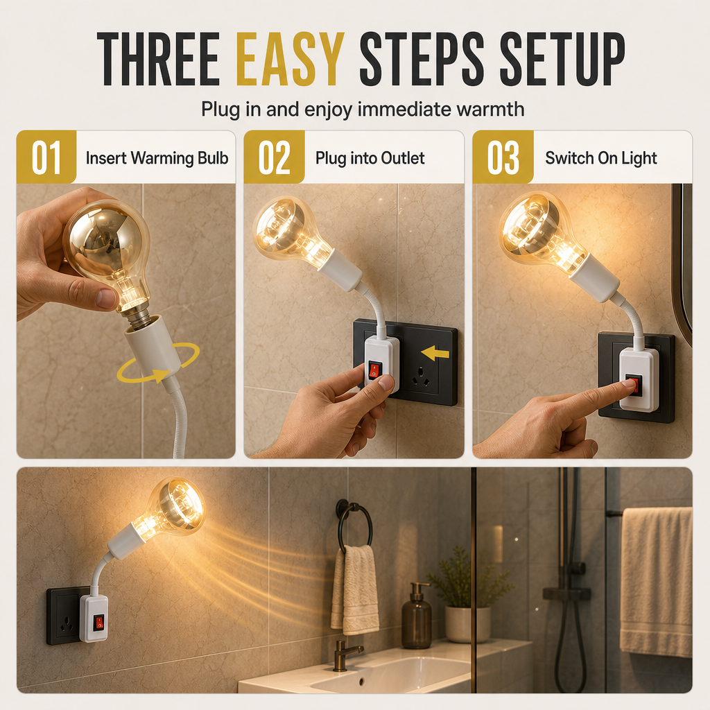 Plug in Wall Mounted Bathroom Heat Lamp Socket with Switch High Temperature Resistant Universal Adjustable Lamp Holder