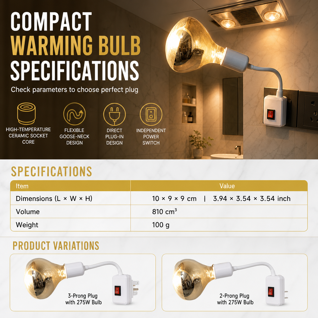 Plug in Wall Mounted Bathroom Heat Lamp Socket with Switch High Temperature Resistant Universal Adjustable Lamp Holder