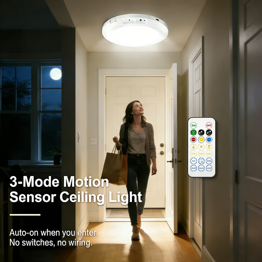 🔥Up to 50% OFF Today💡3-Mode Motion Sensor Ceiling Light – Rechargeable, Magnetic, Wireless