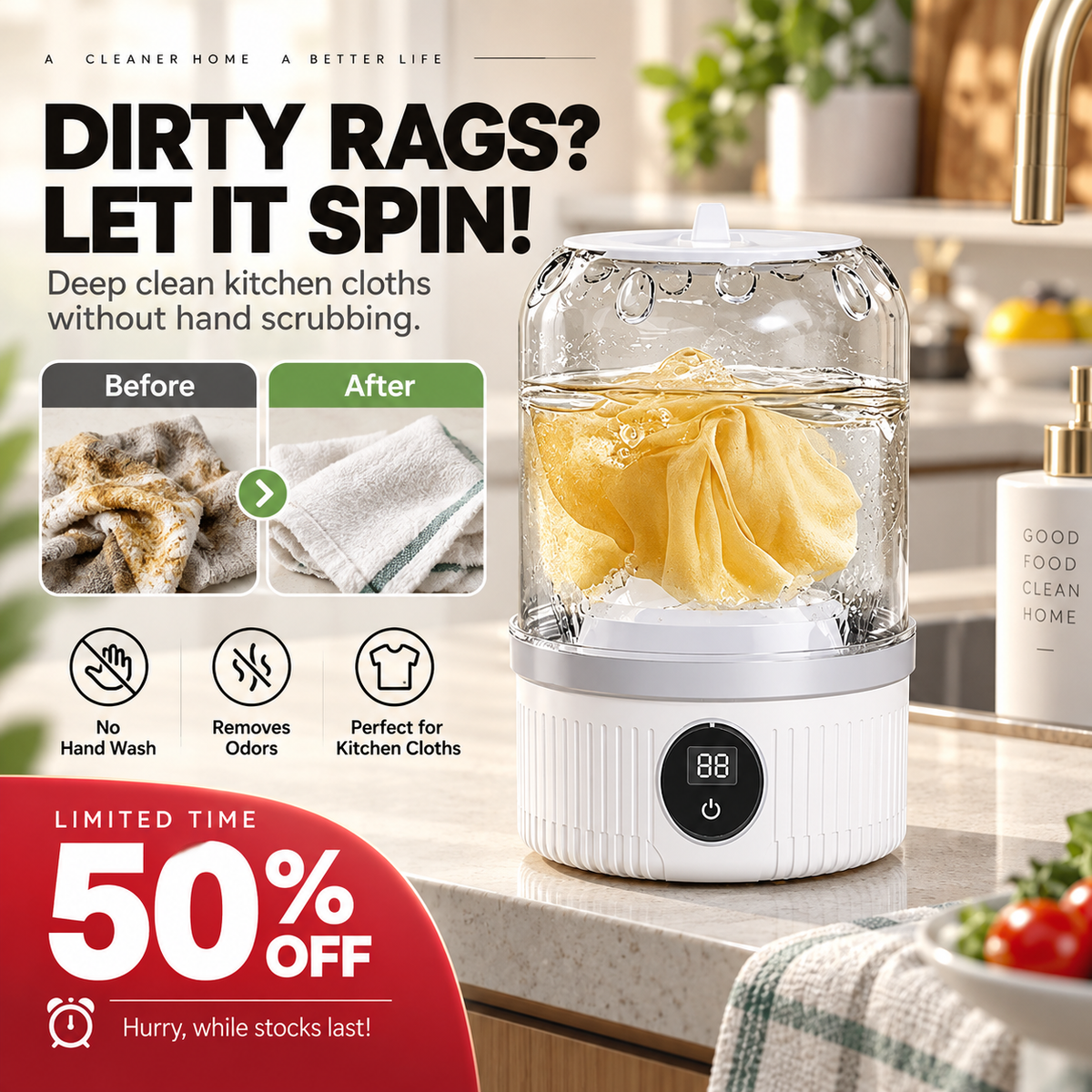 👕 LIMITED-TIME 50% OFF ✨ Mini Portable Washing Machine — 3000mAh, 15 Washes, Type-C Rechargeable